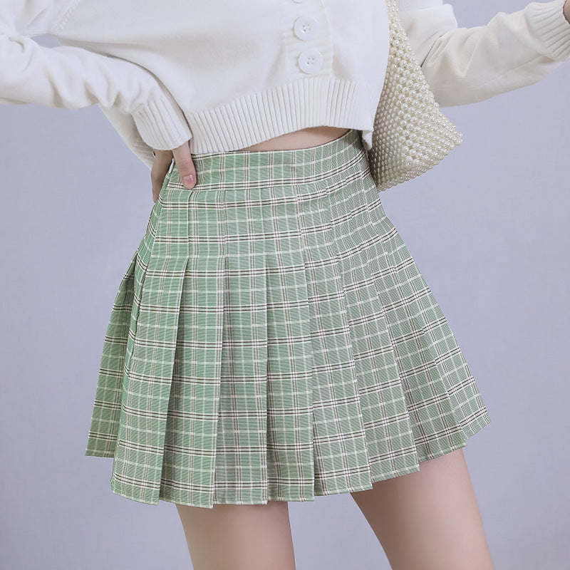 Women’s Slimming Plaid Pleated Skirt – High-Waist Zipper Mini Skirt