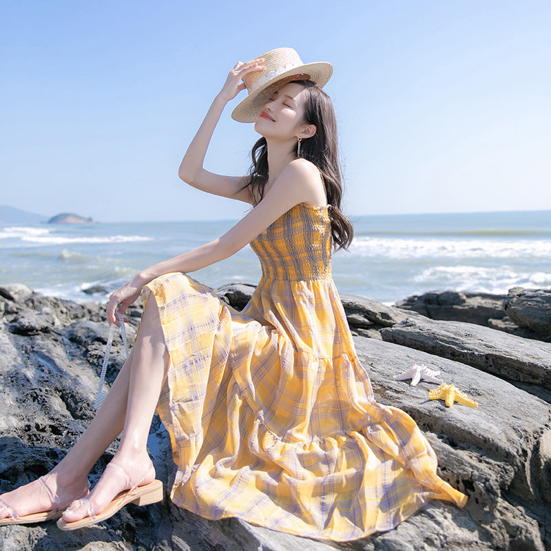 Women’s Chiffon Feel Vest & Skirt Set – Luxury Rabbit Hair 2-Piece Suit Plaid-HighTouch
