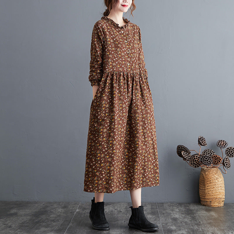 Retro Literary Cotton & Linen Dress-HighTouch