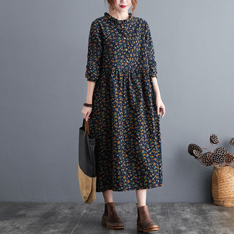 Retro Literary Cotton & Linen Dress-HighTouch