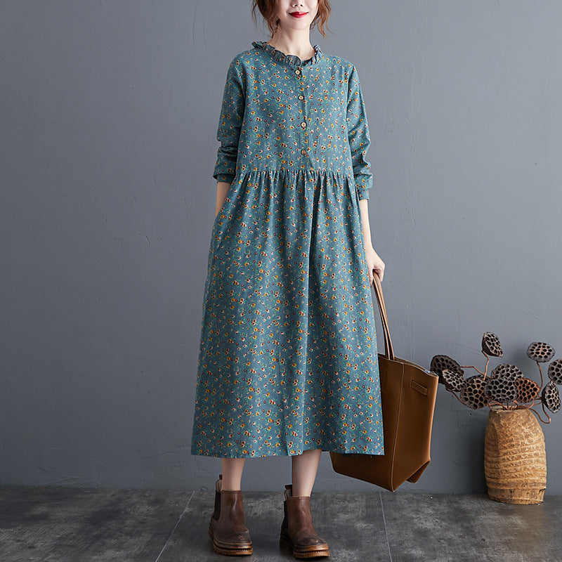 Retro Literary Cotton & Linen Dress-HighTouch