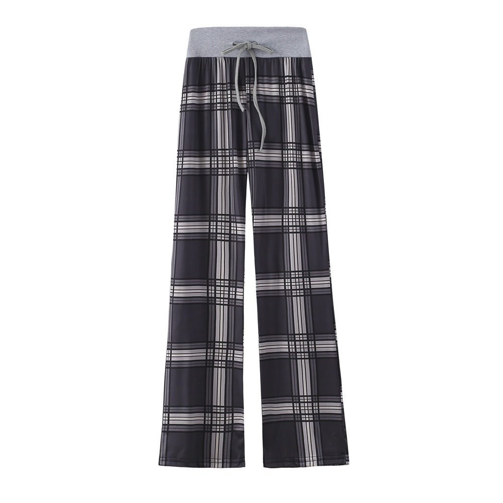Leopard Print Stretch Drawstring Wide Leg Pants Women-HighTouch