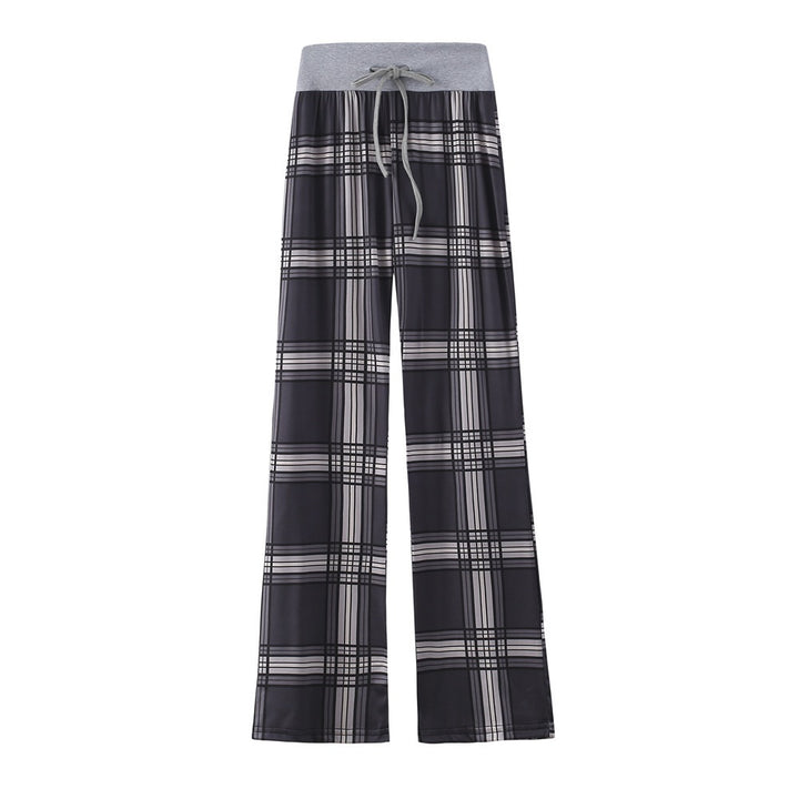 Leopard Print Stretch Drawstring Wide Leg Pants Women-HighTouch