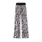 Leopard Print Stretch Drawstring Wide Leg Pants Women-HighTouch
