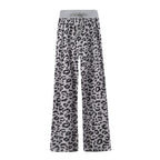 Leopard Print Stretch Drawstring Wide Leg Pants Women-HighTouch