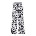 Leopard Print Stretch Drawstring Wide Leg Pants Women-HighTouch