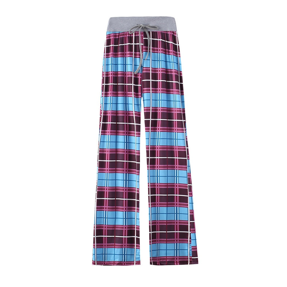 Leopard Print Stretch Drawstring Wide Leg Pants Women-HighTouch