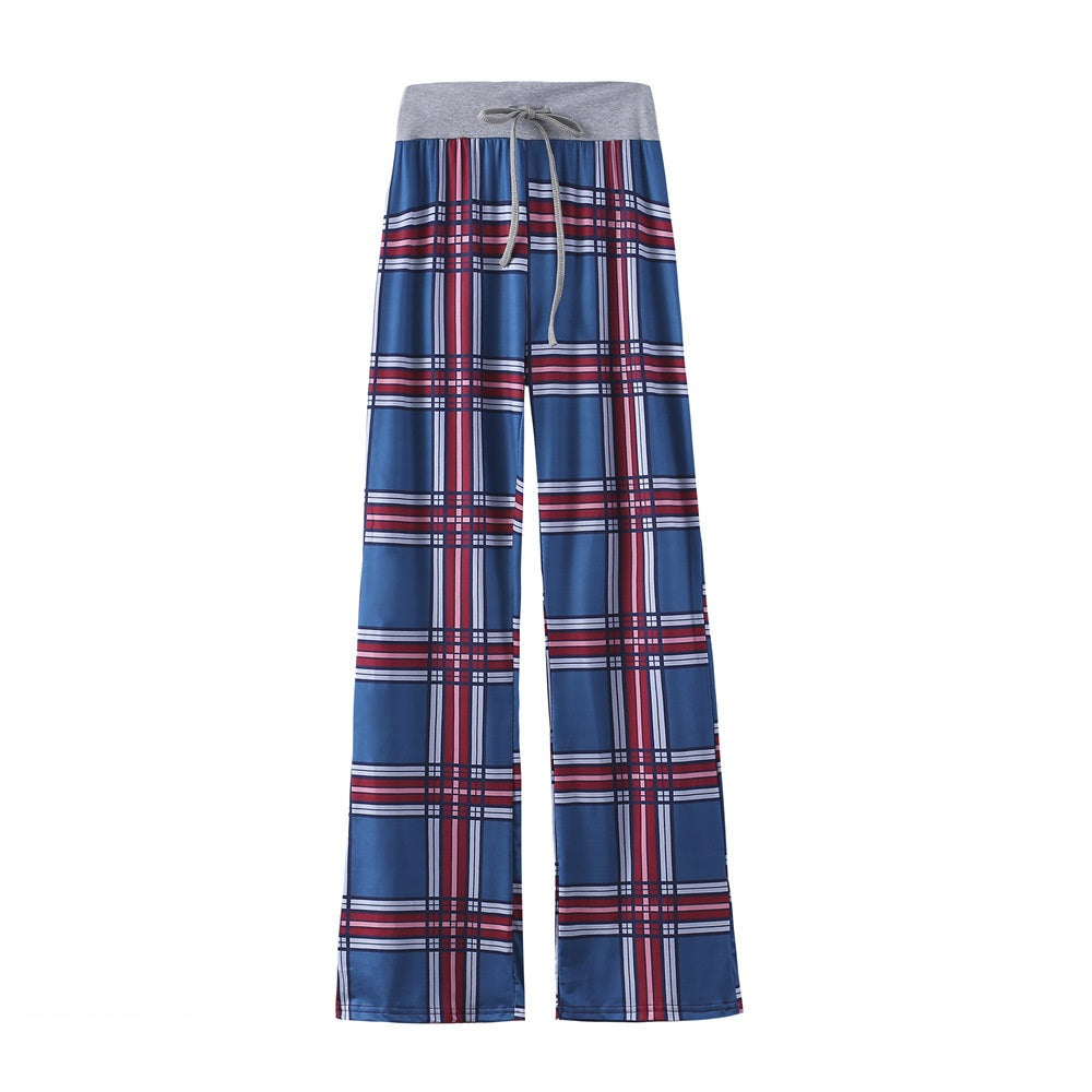 Leopard Print Stretch Drawstring Wide Leg Pants Women-HighTouch