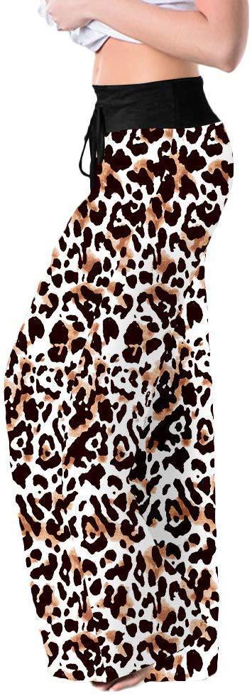 Leopard Print Stretch Drawstring Wide Leg Pants Women-HighTouch
