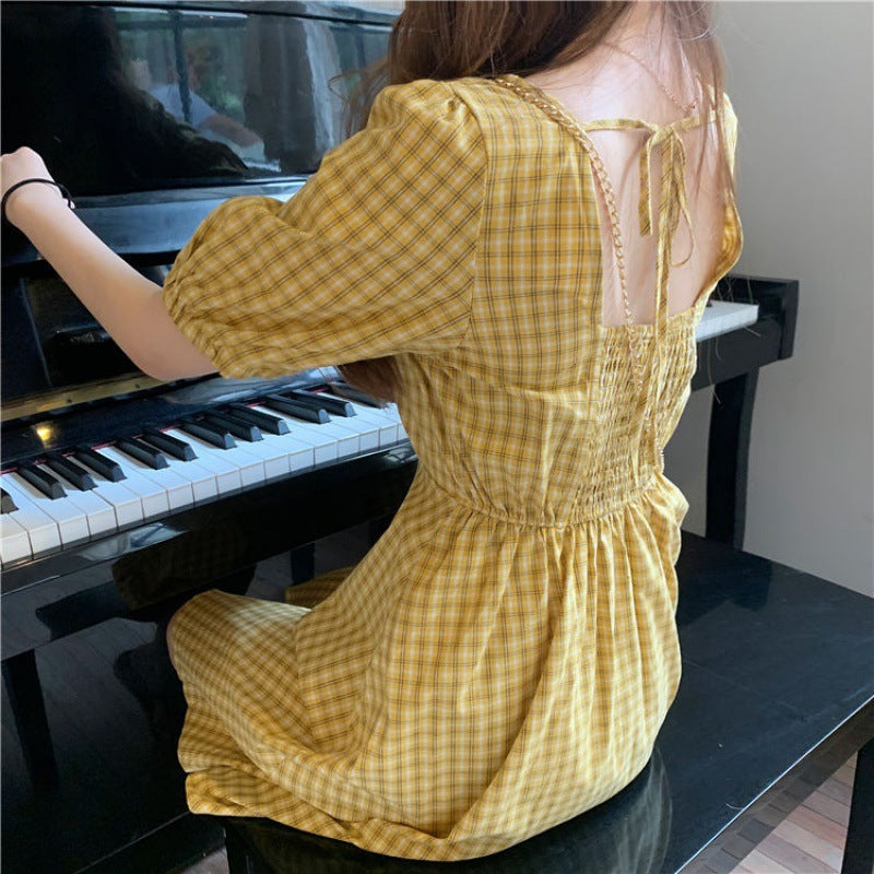 Women’s Plaid Long Dress – Elegant Casual Style-HighTouch