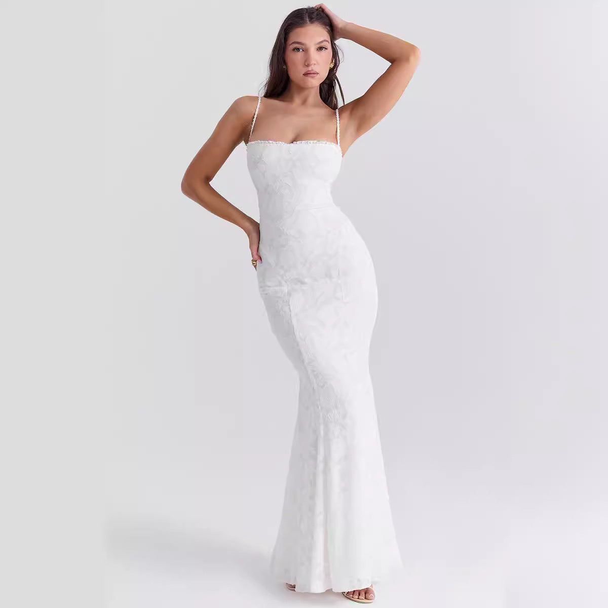 Women's Solid Color Sleeveless Sling Square Collar Backless Dress-HighTouch