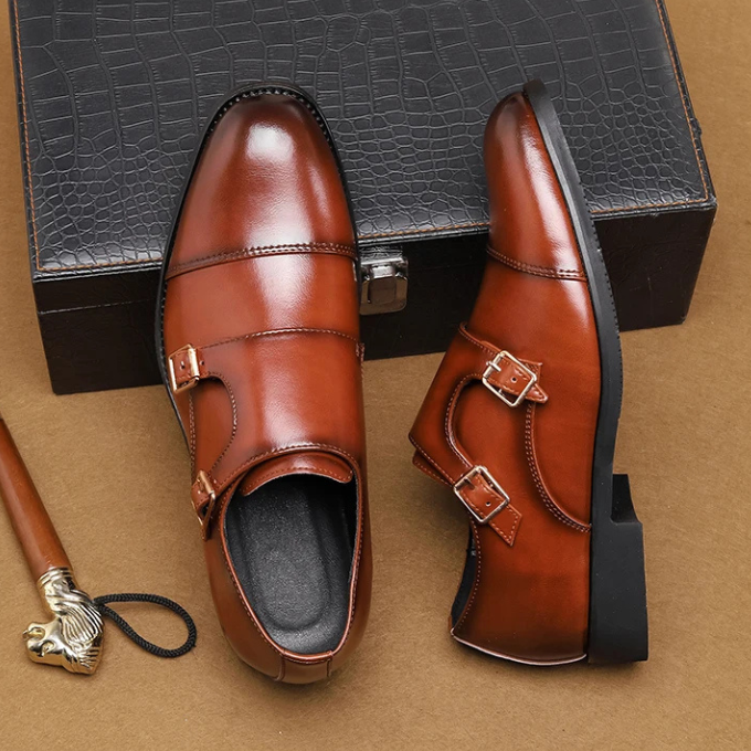 Men’s Double Monk Strap Shoes – Full-Grain Leather
