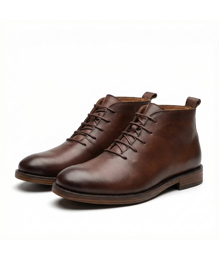 Men's Leather Cap-Toe Dress Boots | Classic Lace-Up Formal Ankle Boots