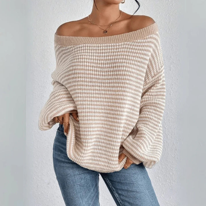 Women’s Waffle Knit Off-Shoulder Sweater with Relaxed Fit