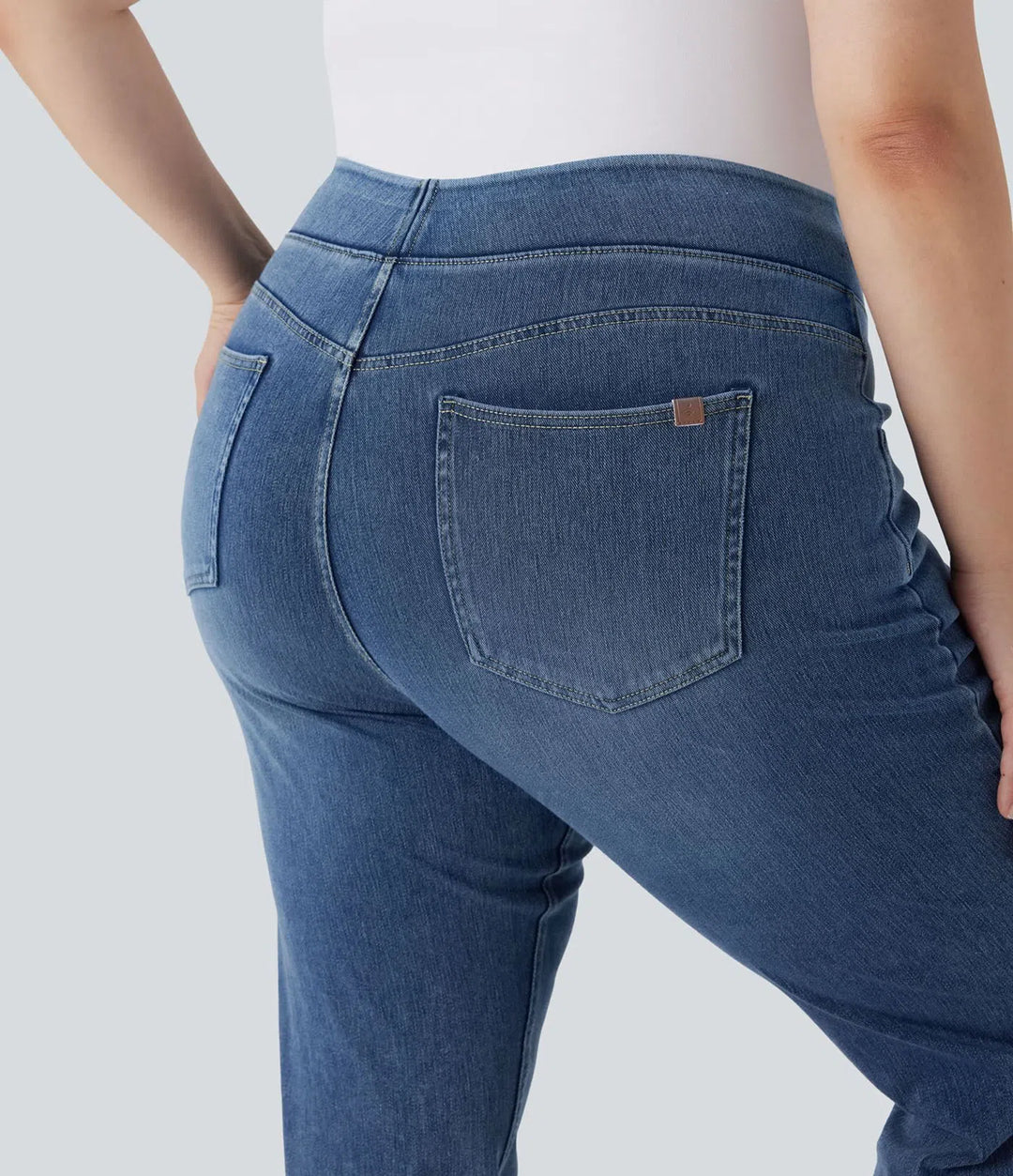 Plus Size Bootcut Jeans Women High Waisted Washed Denim