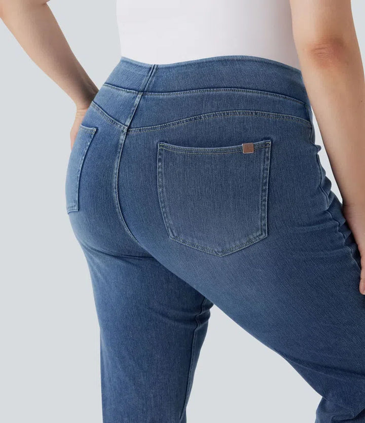 Plus Size Bootcut Jeans Women High Waisted Washed Denim
