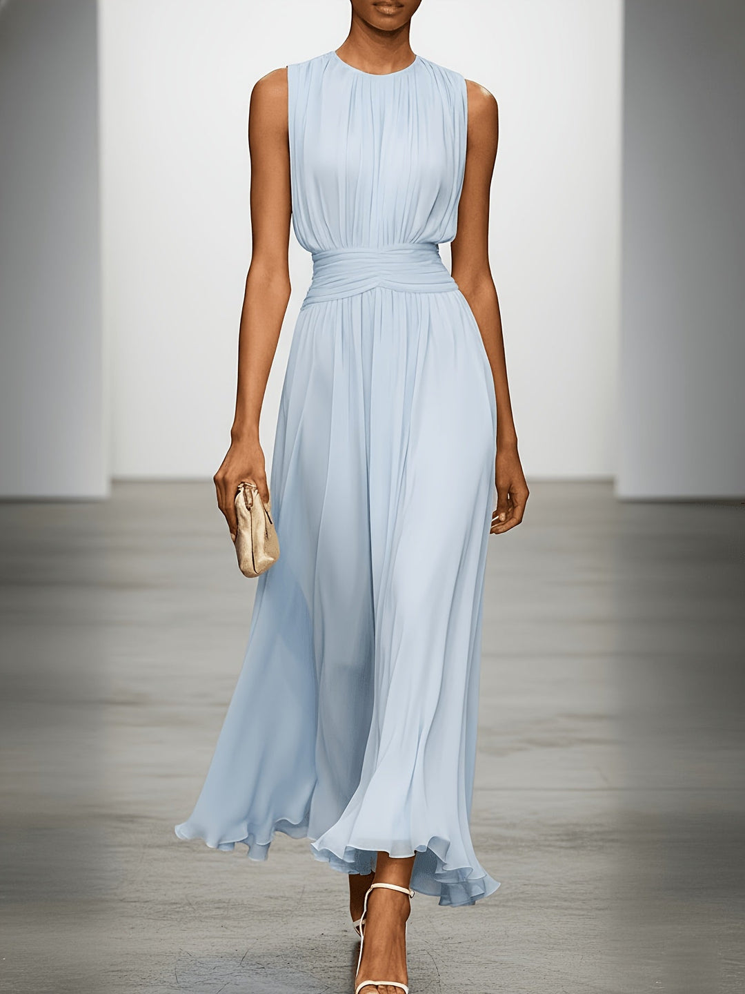 Hightouch | Pleated Maxi Wedding Guest Dress With Ruched Waist