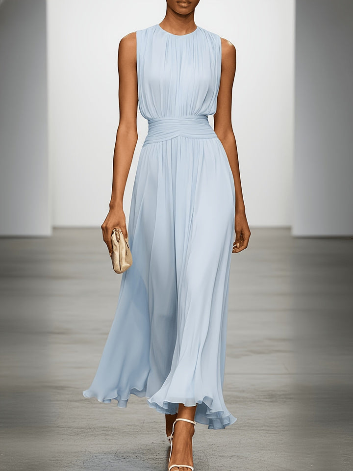 Hightouch | Pleated Maxi Wedding Guest Dress With Ruched Waist