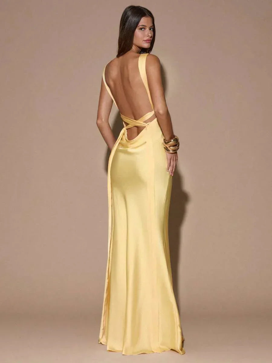 Isadoral | V-Neck Backless Maxi Evening Dress