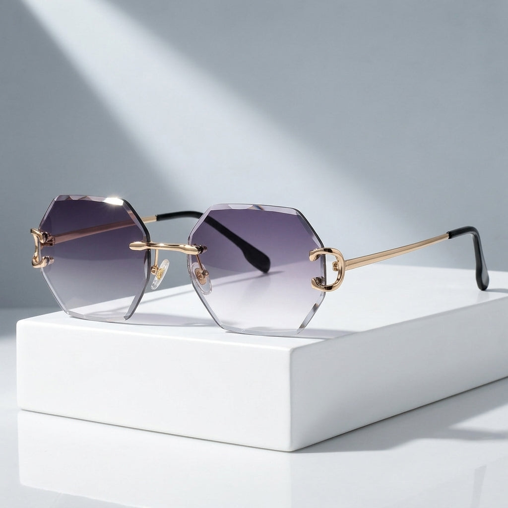 Unisex UV400 Rimless Sunglasses – Octagonal