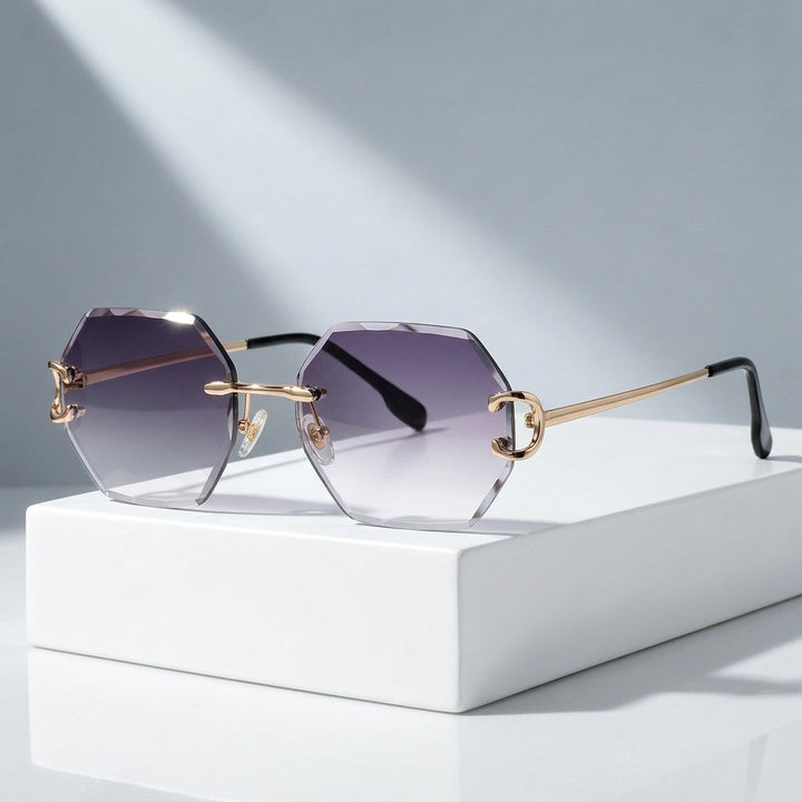 Unisex UV400 Rimless Sunglasses – Octagonal