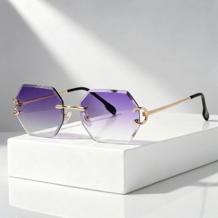 Unisex UV400 Rimless Sunglasses – Octagonal
