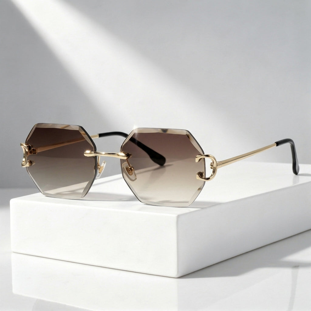 Unisex UV400 Rimless Sunglasses – Octagonal