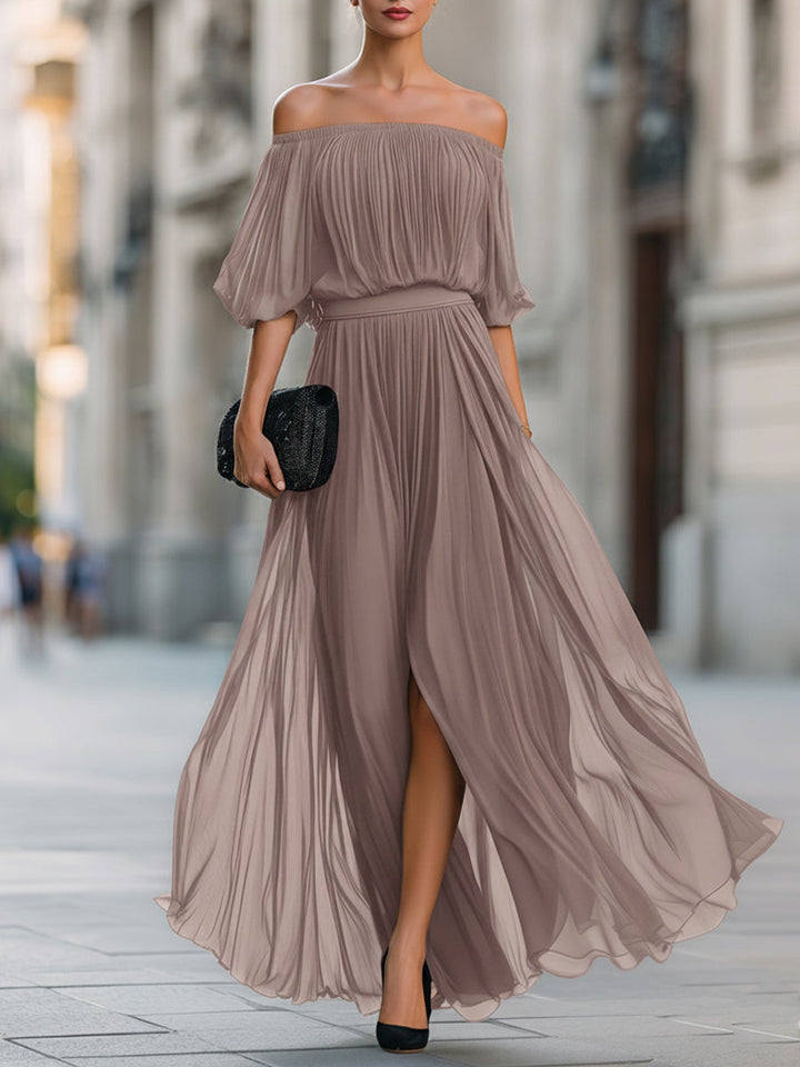 Floriana | Off-Shoulder Pleated Chiffon Maxi Evening Dress