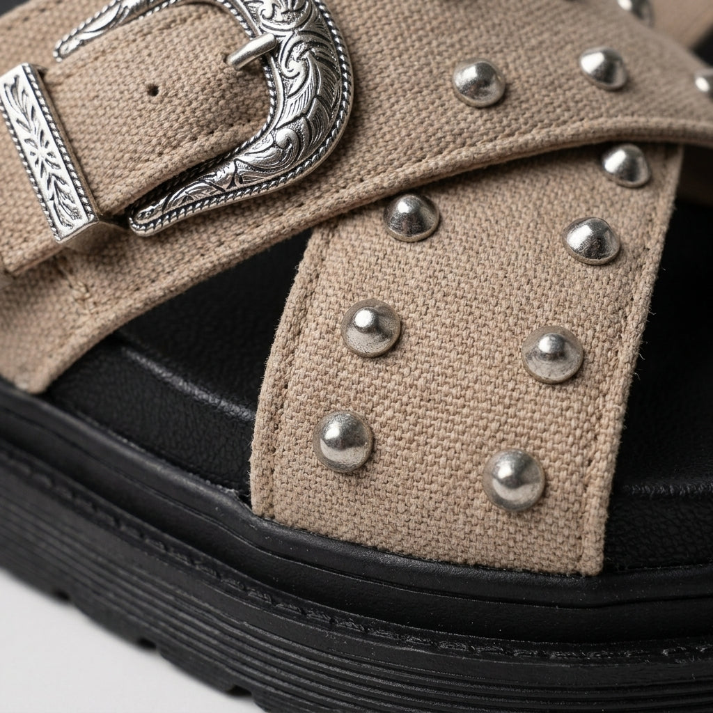 Women's Studded Crossover Platform Slide Sandals