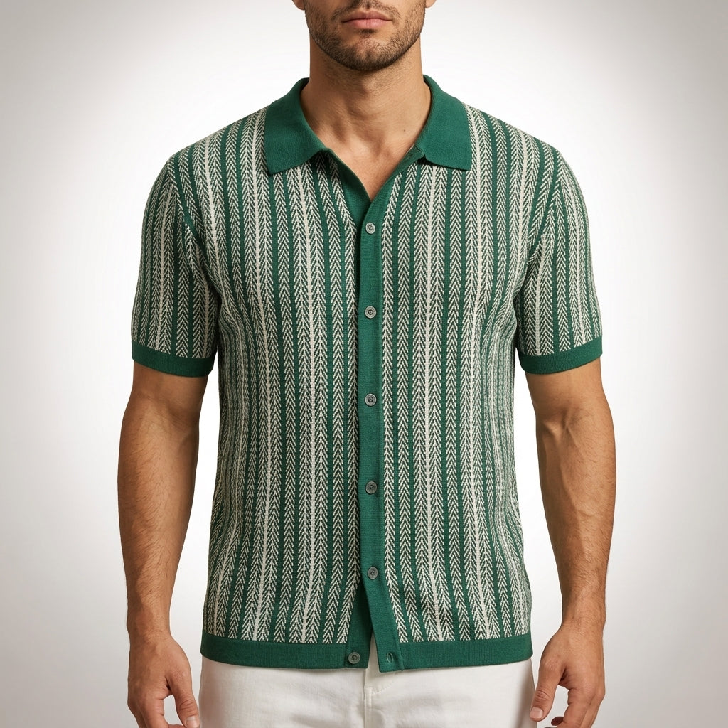 Men's Knit Button-Down Shirt – Breathable Cotton Blend