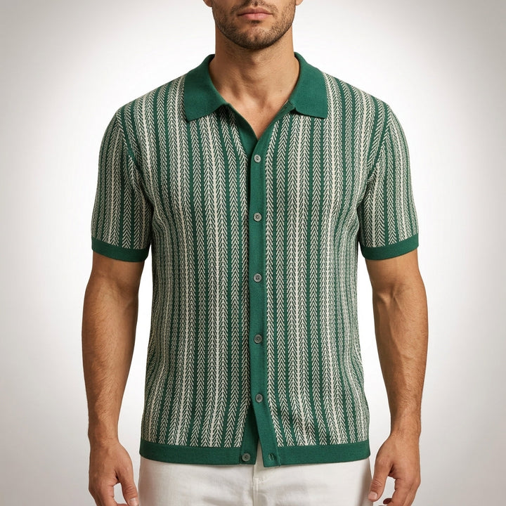 Men's Knit Button-Down Shirt – Breathable Cotton Blend