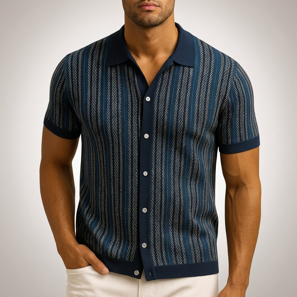 Men's Knit Button-Down Shirt – Breathable Cotton Blend