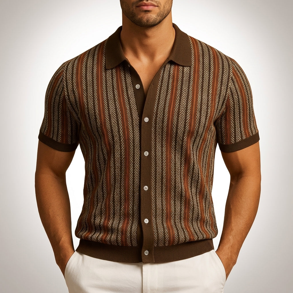 Men's Knit Button-Down Shirt – Breathable Cotton Blend