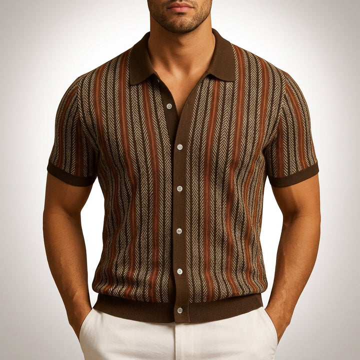 Men's Knit Button-Down Shirt – Breathable Cotton Blend