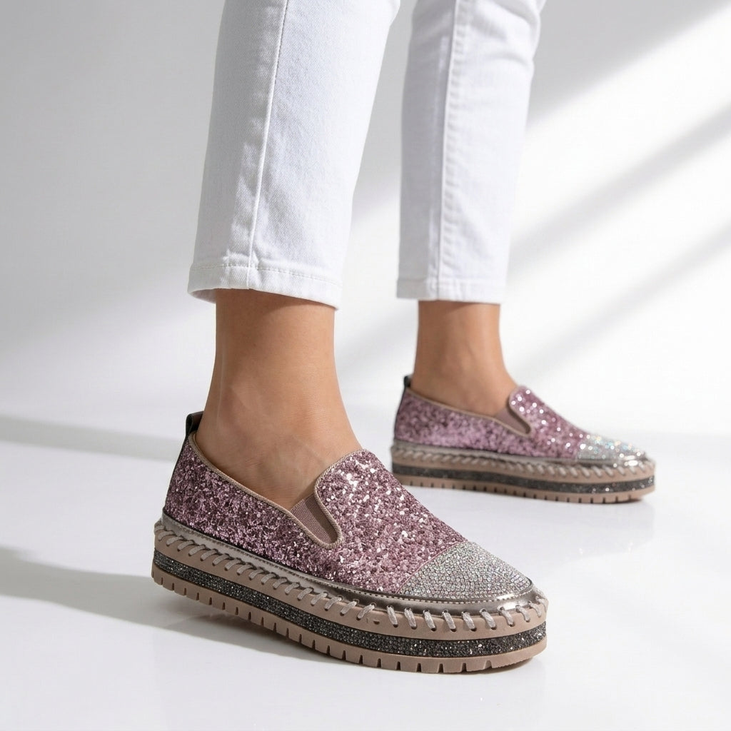 Women's Sequin Slip-On Sneakers Sparkle Casual Shoes
