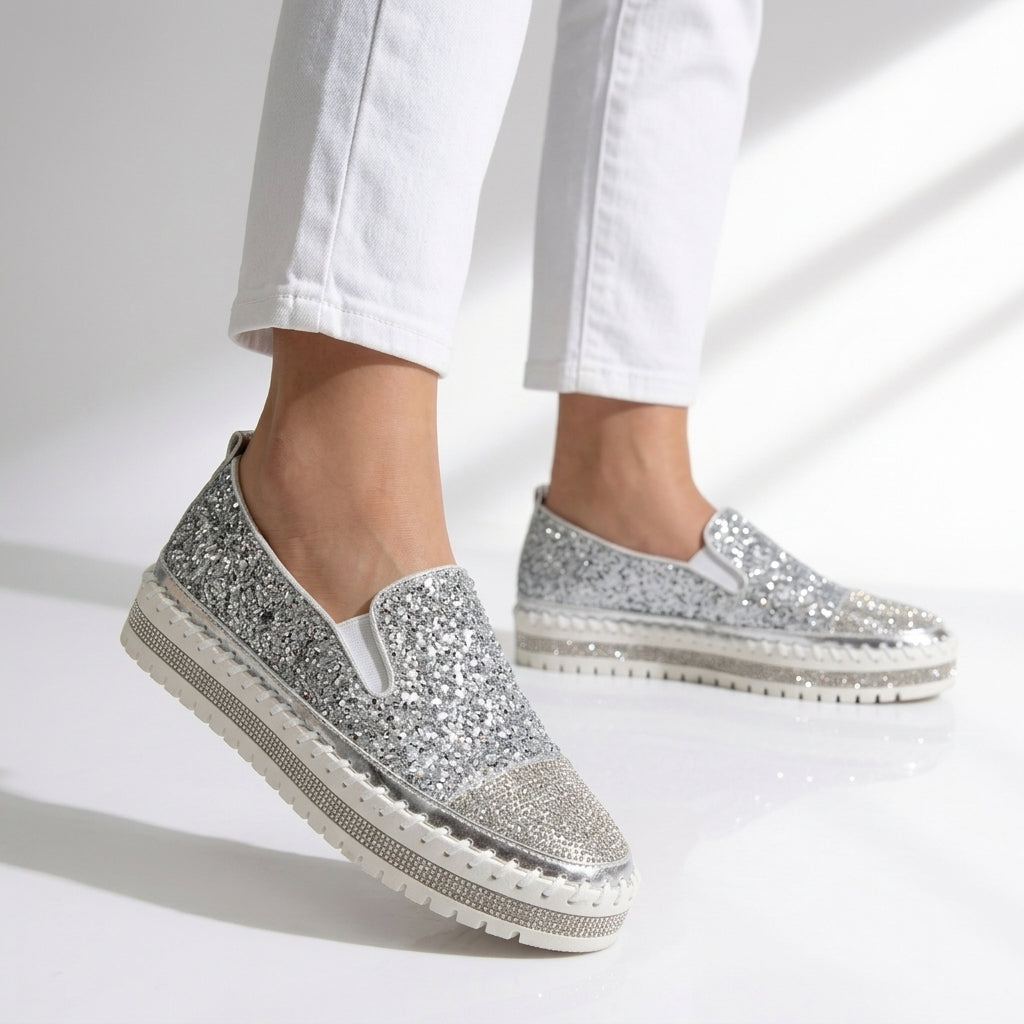 Women's Sequin Slip-On Sneakers Sparkle Casual Shoes