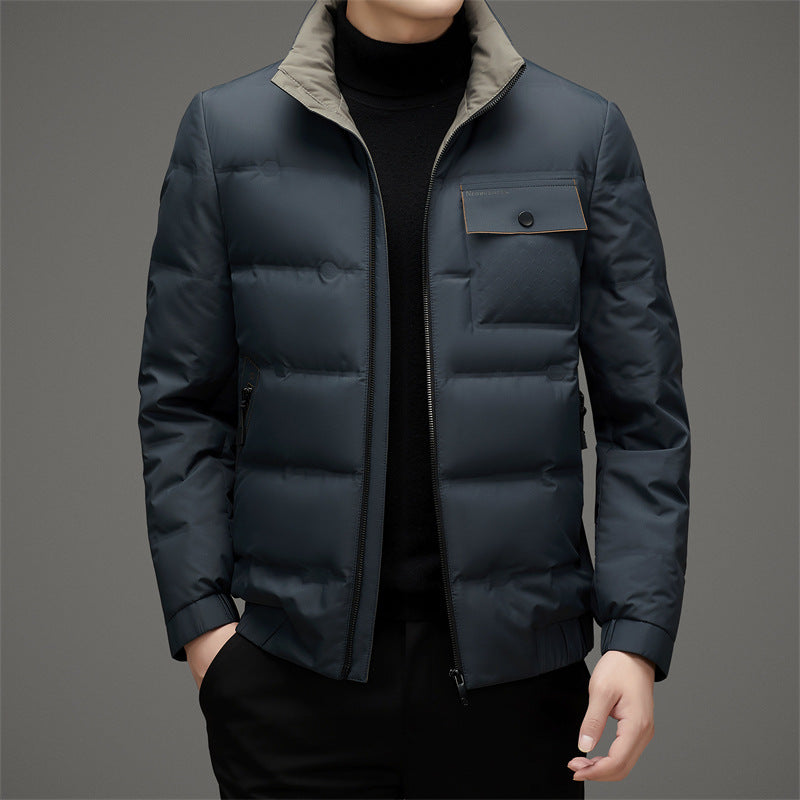 Men's Winter Stand Collar Short Thickened Warm Outdoor Down Jacket-HighTouch