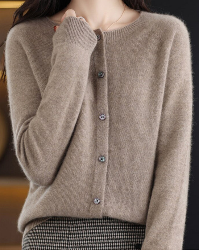 Cashmere-Blend O-Neck Cardigan Sweater