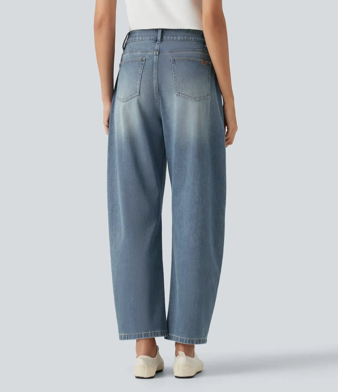 Barrel Leg Jeans Women High Rise Tapered Stretch Denim