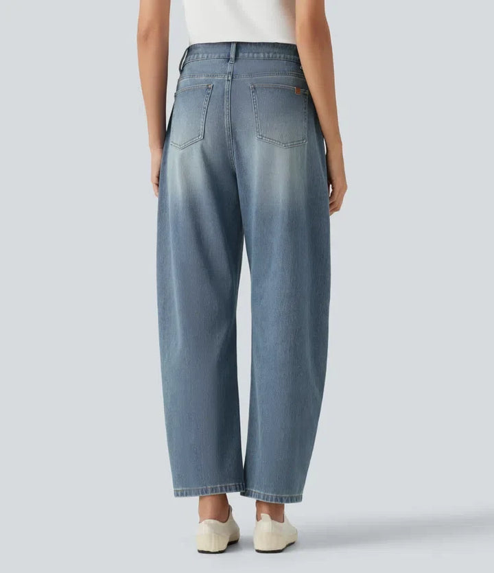 Barrel Leg Jeans Women High Rise Tapered Stretch Denim