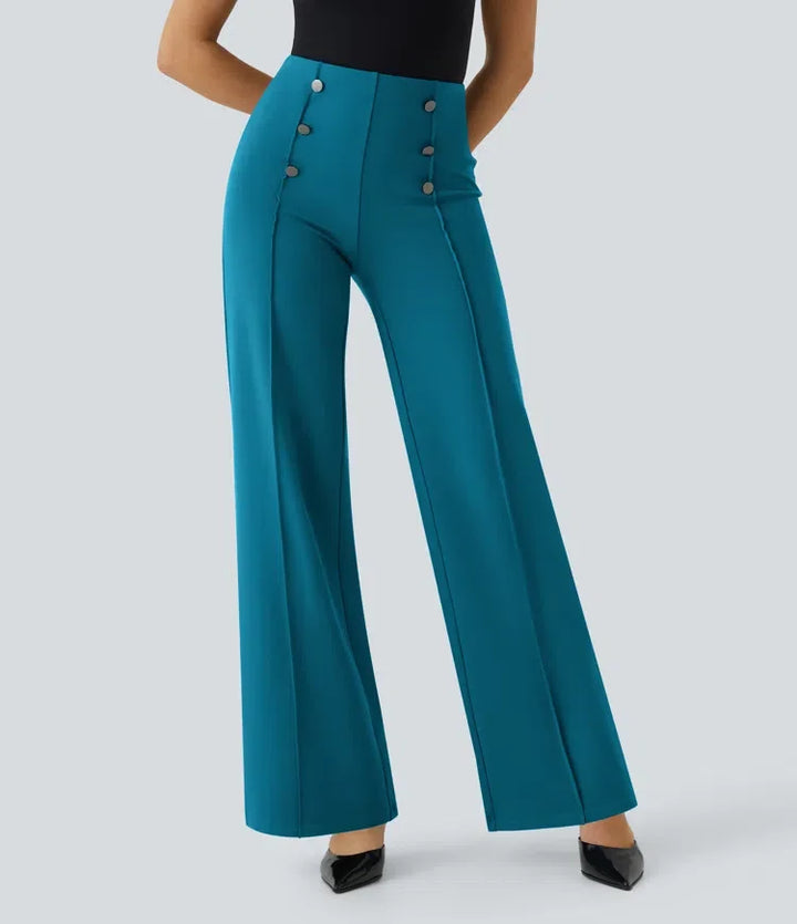 Wide Leg Work Pants Women High Waisted Button Pocket Trousers