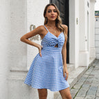 Women's High-Waist Plaid A-Line Dress – Casual Mini Skater Dress-HighTouch