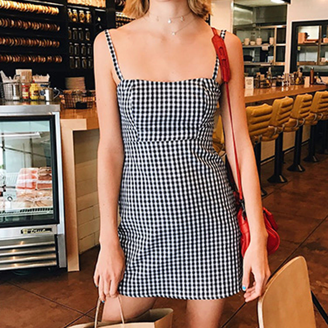 Women's Sling Plaid Midiskirt – Sweet Cotton A-Line Skirt-HighTouch