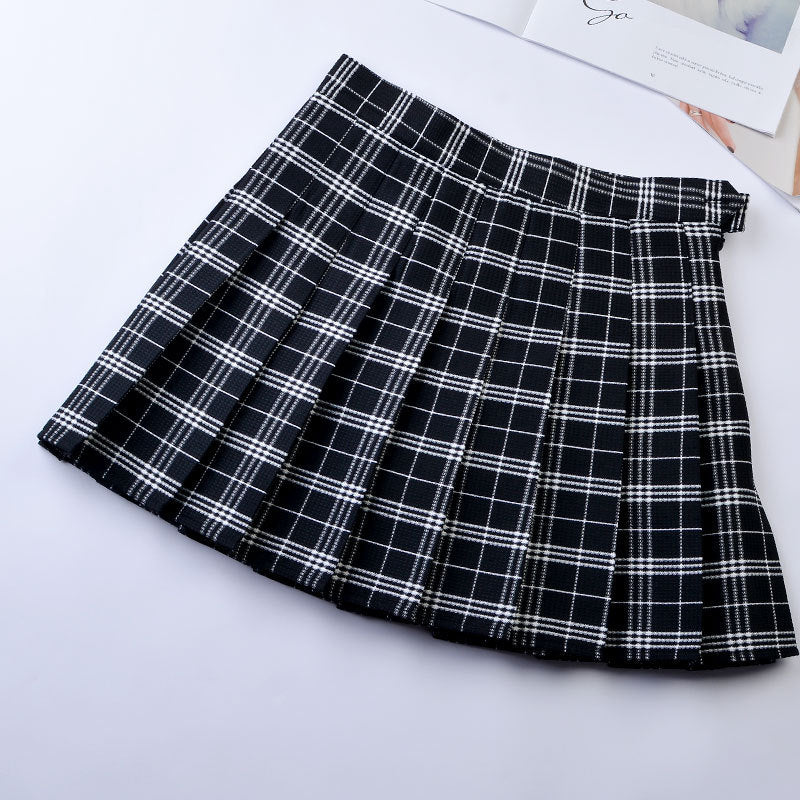 Women’s High-Waist College Skirt – Plaid Pleated Academic Mini