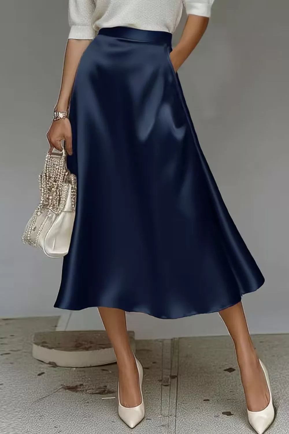 Women's Satin A-Line Midi Skirt | Liquid Finish | Casual Wear