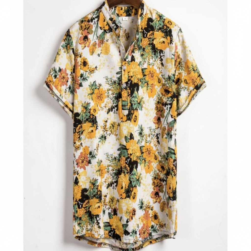 Slim shirt men contrast color printing shirt men-HighTouch