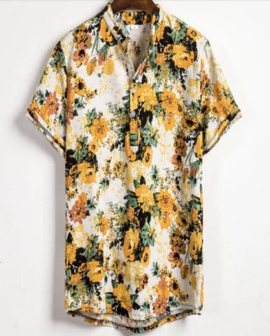 Slim shirt men contrast color printing shirt men-HighTouch