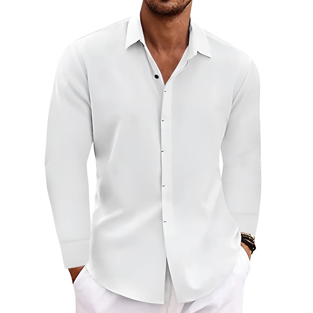Long Sleeve T-shirt Undershirt Solid Color Long Sleeve Cotton Linen Shirt Men-HighTouch