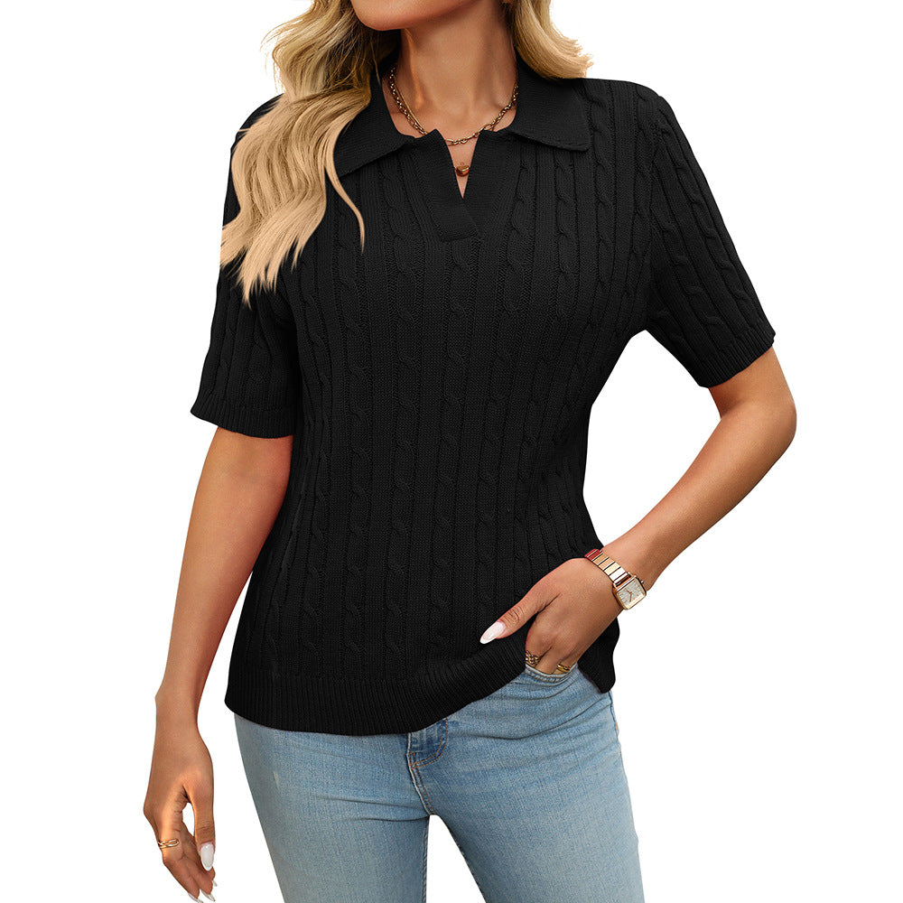 Sweater V-neck Knitted Pullover-HighTouch