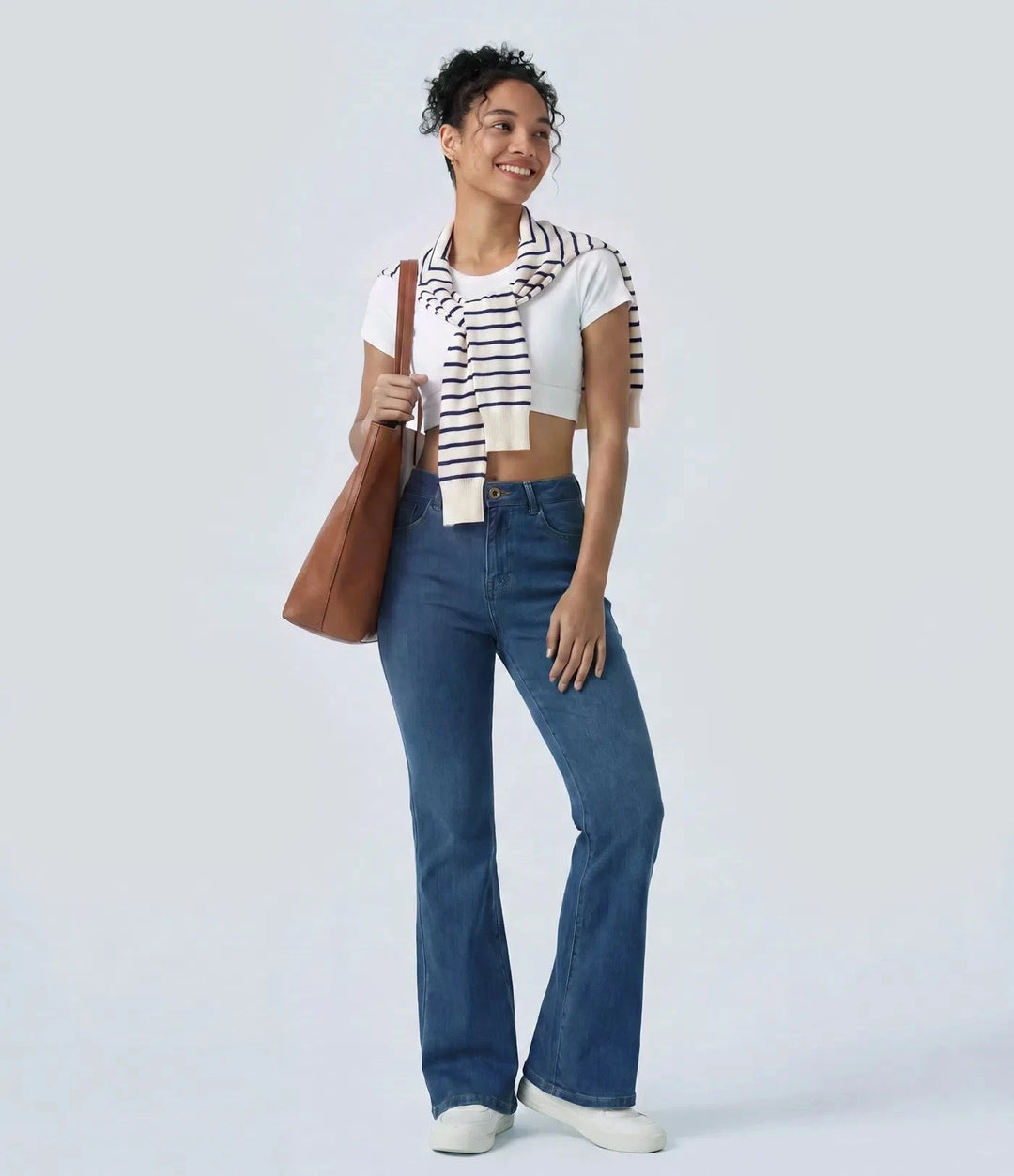 Bootcut Jeans Women Mid Rise Washed Denim with Pockets